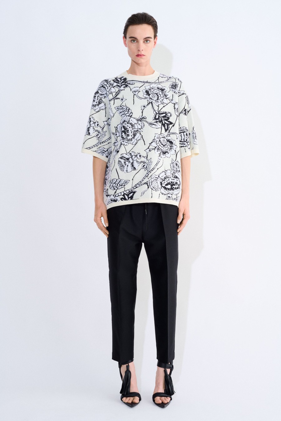 Tops Christian Wijnants | Klowa Oversized Boxy Knit Top With Flower Jacquard