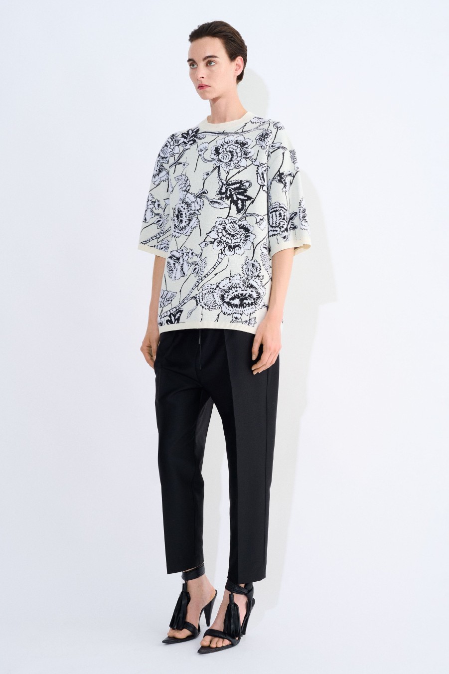 Tops Christian Wijnants | Klowa Oversized Boxy Knit Top With Flower Jacquard