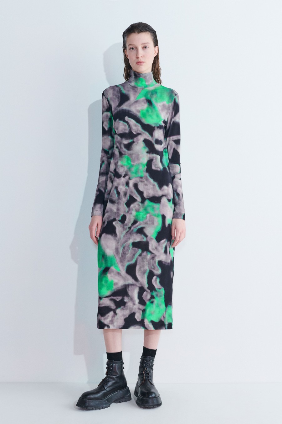 Dresses Christian Wijnants | Dewis Long Sleeve Jersey Dress With Turtleneck