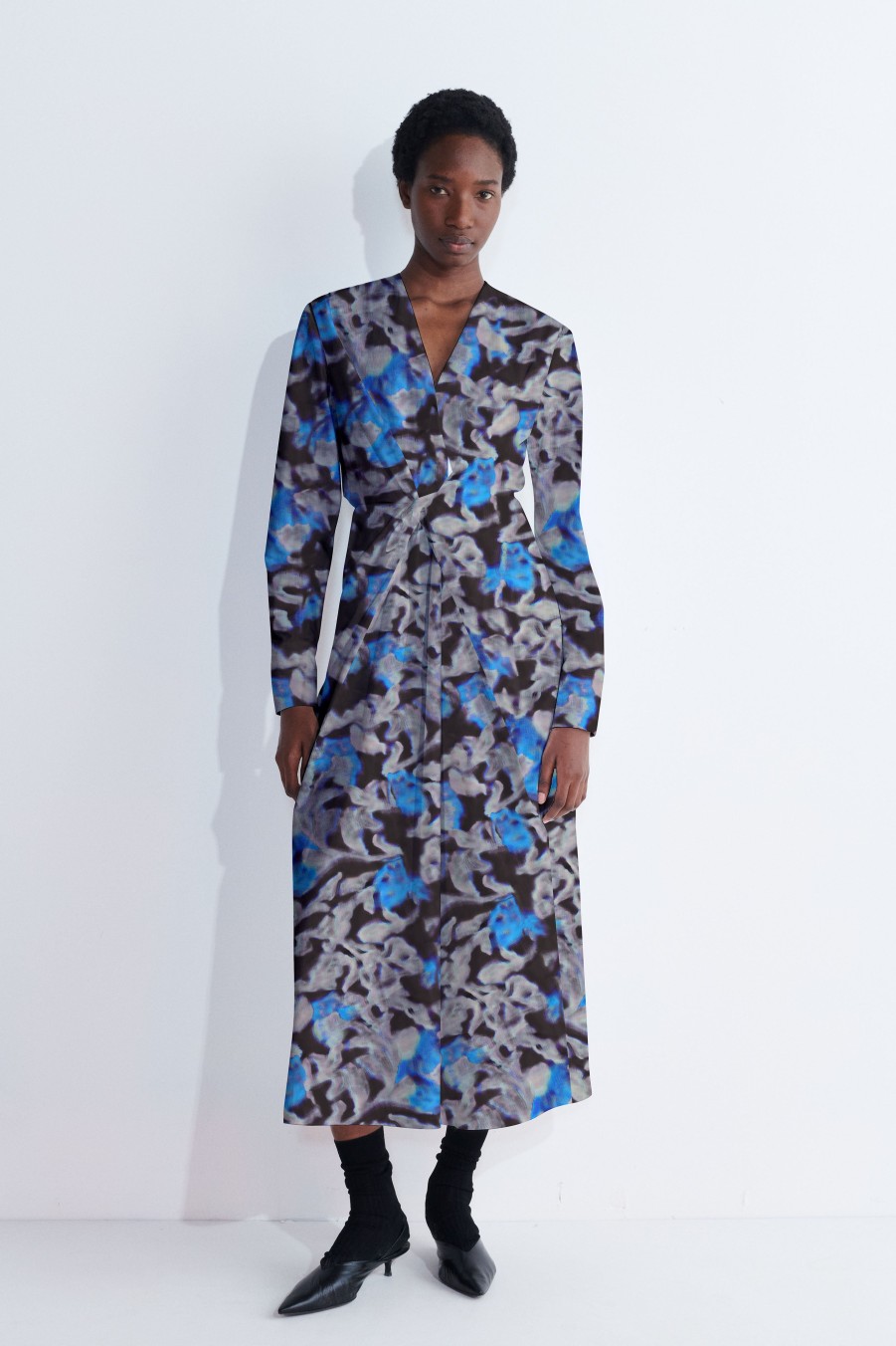 Dresses Christian Wijnants | Darkah Long Sleeve Mid Length Dress With Knot Detail