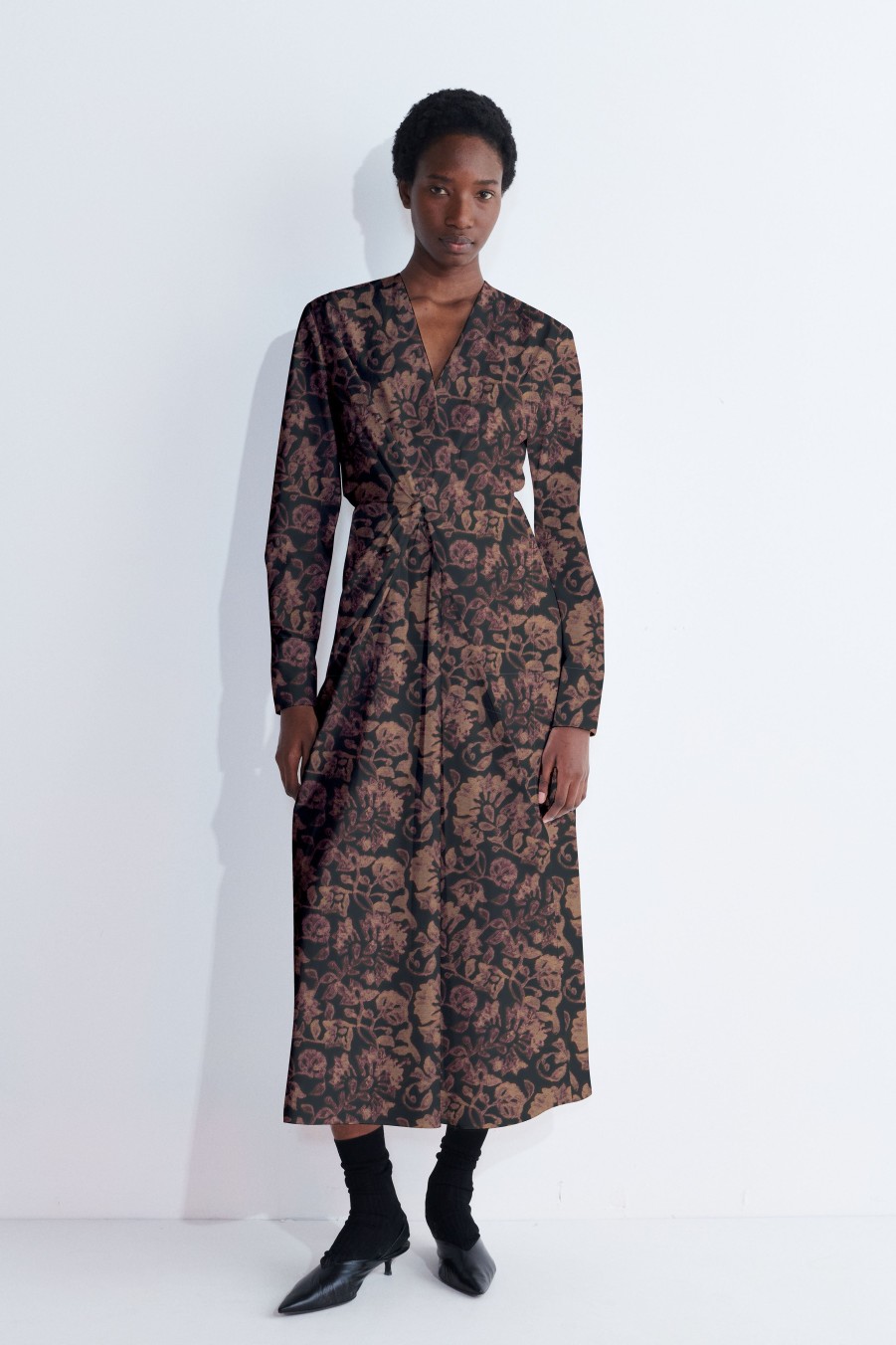 Dresses Christian Wijnants | Darkah Long Sleeve Mid Length Dress With Knot Detail