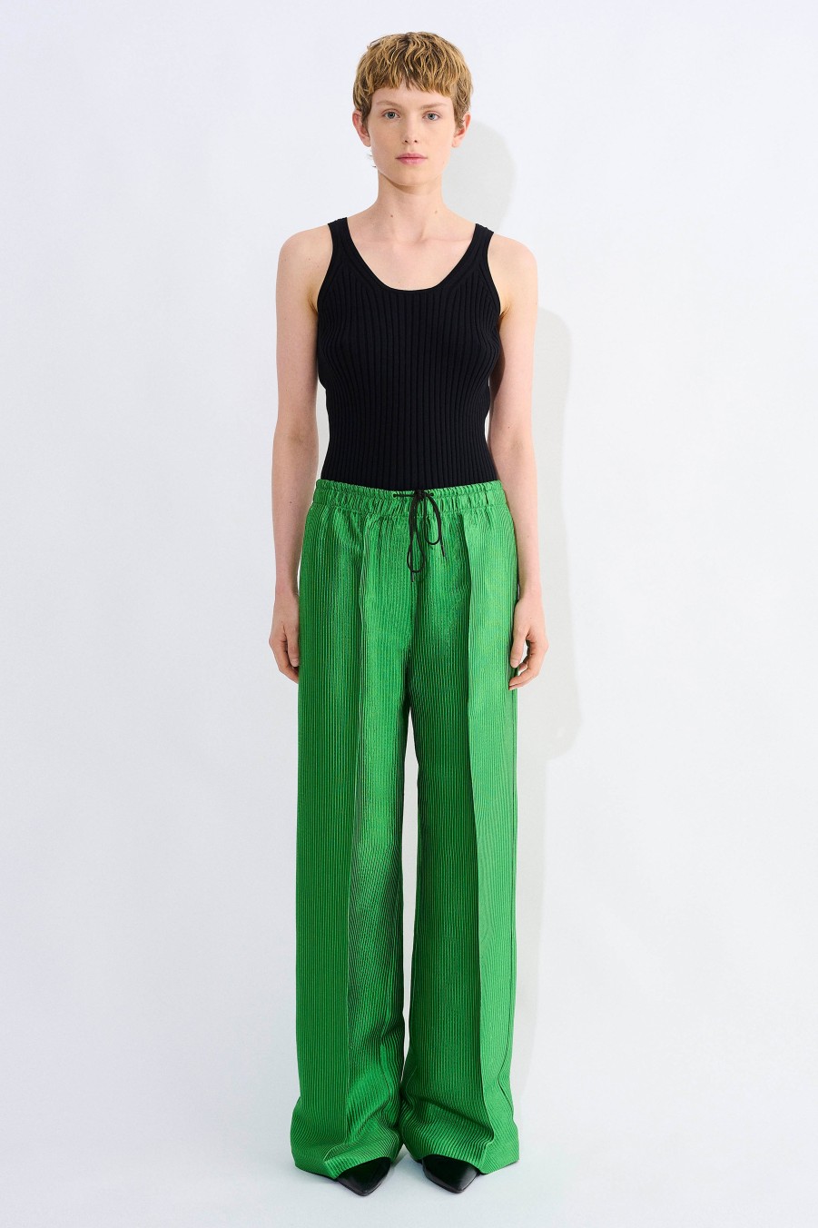 Trousers Christian Wijnants | Picaia Wide Leg Pants With Elastic Waist & Drawstring