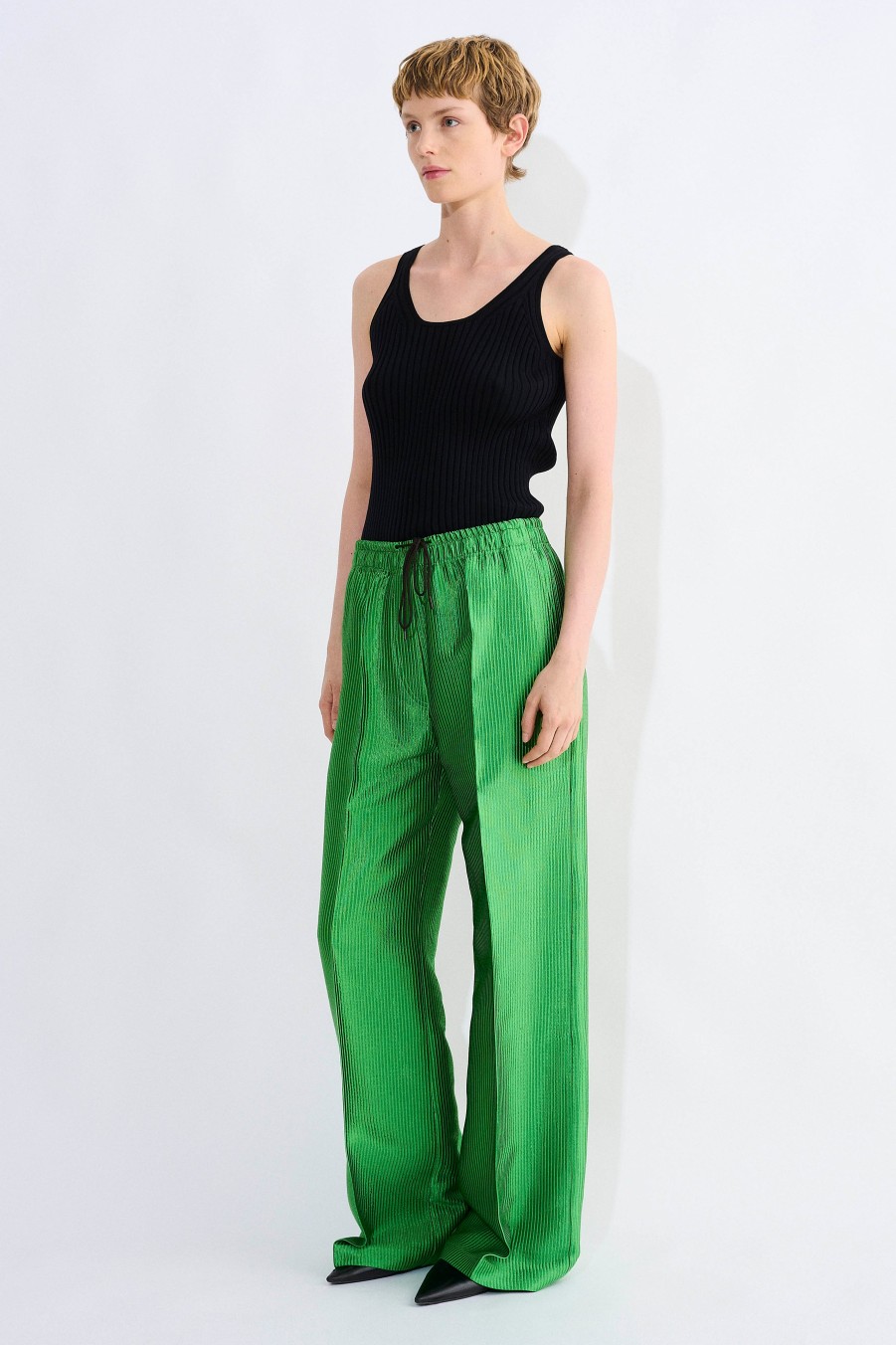 Trousers Christian Wijnants | Picaia Wide Leg Pants With Elastic Waist & Drawstring