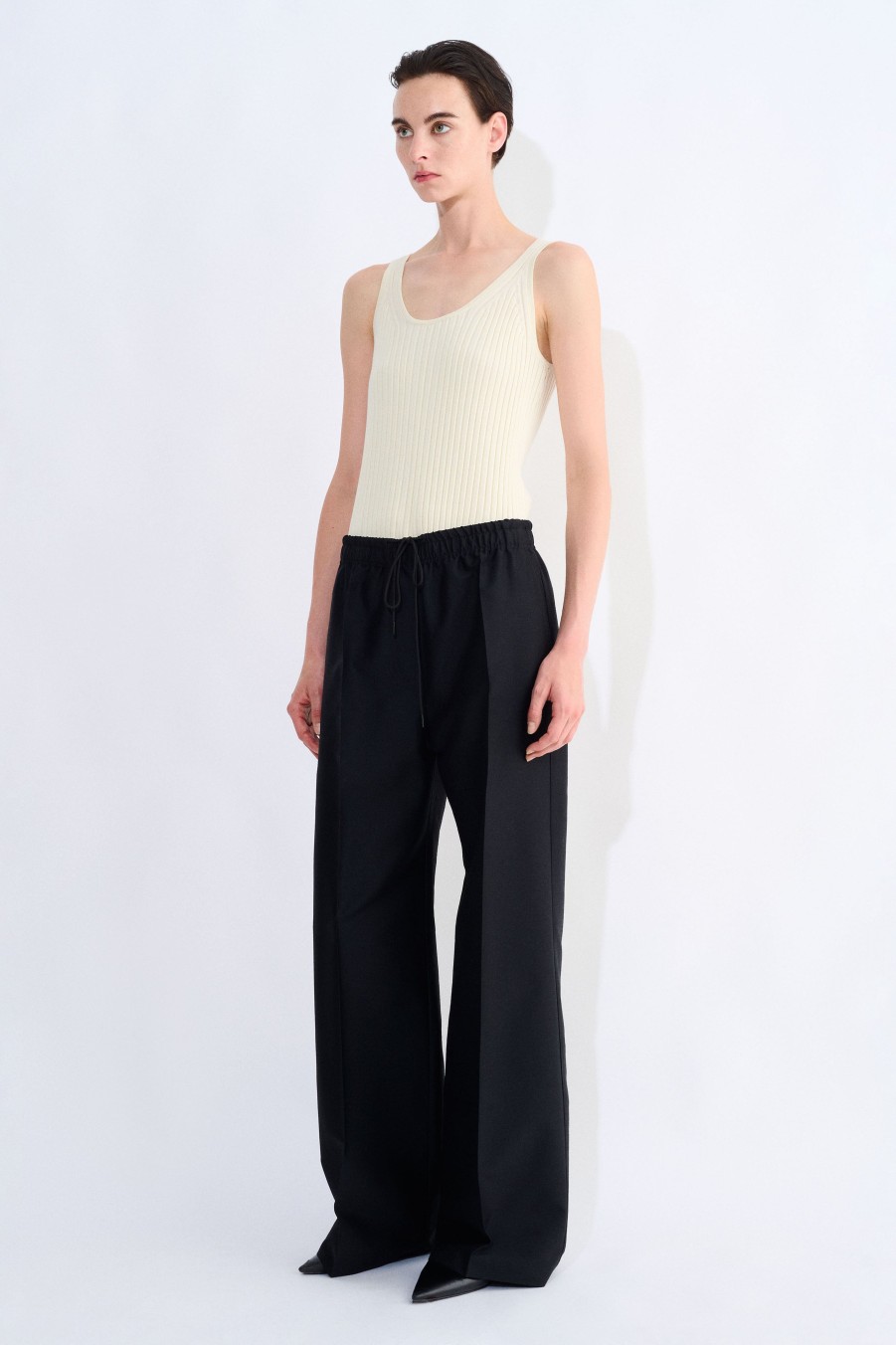 Trousers Christian Wijnants | Picaia Wide Leg Pants With Elastic Waist & Drawstring